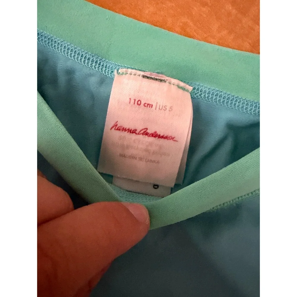 Hanna Andersson Kids Rash Guard Blue Aqua Colorblock Long Sleeve Swim Top Size 5